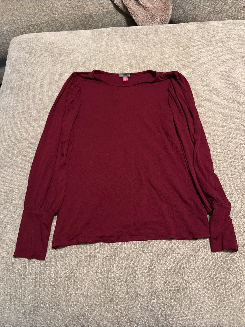 Vince Camuto Burgundy Puff Sleeve Blouse Medium Elegant Stretch Top